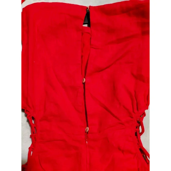 VIX Paula Hermanny Carina Red Lace up Resortwear Beach Vacation Jumpsuit Size 0 - Picture 6 of 13